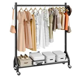 VEVOR Clothes Rack, Rolling Clothing Garment Rack with Hanging Rod and Side Hooks, 198 lbs Load Capacity, Heavy Duty Carbon Steel Clothing Racks with Wheels, Ideal for Bedroom, Laundry, Living Room