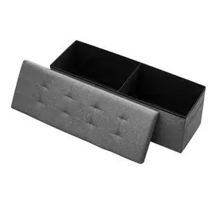 VEVOR Foldable Storage Ottoman Bench, End of Bed Bench with Side Bags, Folding Upholstered Storage Chest Supports 660 lbs, Linen Bed Ottoman with Large Space for Living Room, Bedroom, Entryway, Grey
