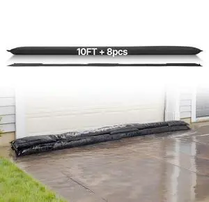 VEVOR Flood Barrier, 8 Pack, 10 x 0.7 ft Flood Bags Activated by Water, Reusable Water Absorbent Barrier, Sandless Sandbags Blockage, Flooding Prevention Bags for Home, Doorway, Basement, Garage
