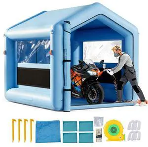 VEVOR Inflatable Paint Booth, 9.84 x 8.2 x 8.2 ft, Inflatable Spray Booth with 550W Powerful Blower and Air Filter System, Triangular Roof, for Painting Bicycle, Motorcycle, Automotive Sheet Metal