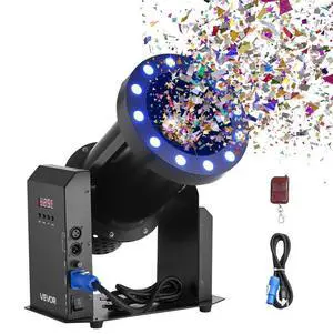 VEVOR Electric Confetti Machine with LED Lights, 1500W Powerful Output Confetti Cannon Launcher, DMX512, Manual & Remote Control, Portable Confe-tti Shooter for Wedding Christmas Event Show Stage