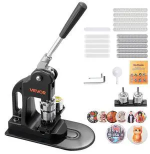VEVOR Button Maker Machine, 1 in, Pin Maker Machine with 500pcs Button Parts, Circle Cutter, Hex Wrenches and Magic Book, Ergonomic Handle, for DIY Badges, Personalized Pins and Key Chains, Black