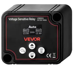 VEVOR Dual Battery Isolator, 12V 140 Amp, Manual and Automatic VSR Voltage Sensitive Relay with LCD Screen, Smart Battery Isolator for Lithium & Lead-Acid Batteries, for Car Truck RV UTV ATV Boat