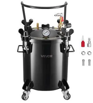 VEVOR Pressure Pot Paint Tank, 5.3 Gal/20 L Heavy Duty Steel Air Tool Pressure Pot, Spray Paint Pressures Pots with Three Quick-Connect Couplers for Home Use, DIY, Art Creations, Large-Diameter Tank