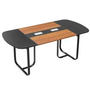 VEVOR Conference Table, 6 ft Oval Office Meeting Table for 6-8 Person, Modern Seminar Desk with Metal Legs, Large Meeting Desk for Office, Boardroom, Conference Room, Easy Assembly, Black & Brown