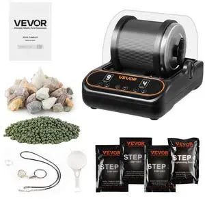 VEVOR Rock Tumbler, 2 lb Rock Polishing Machine, Rocks Tumbling Kit with 4-Speed Adjustment, 19 Day Timer, PC Sound Reduction Cover & TPU Drum, Direct Drive Motor Rocks Polishing, Quiet Operation