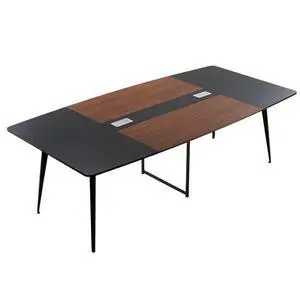 VEVOR Conference Table, 8 ft Boat Shaped Office Meeting Table for 10 Person, Modern Large Boat Meeting Desk with Metal Legs, Ideal for Office, Boardroom, Conference Room, Easy Assembly, Black & Brown