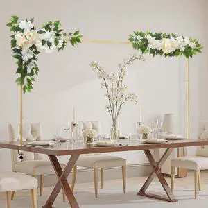 VEVOR Over the Table Rod Stand with Clamps, Adjustable 28"-98" Length & 13"-42" Height, Table Arch Stand with Floral Accessories, Gold Balloon Frame for Wedding Birthday Party Christmas Decoration