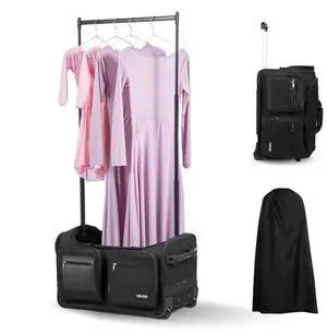 VEVOR Dance Bag with Garment Rack, 23 Inch Rolling Dance Duffel, with Wheels, USB Port, Height Adjustable Clothes Rack, Privacy Protection Curtain, Ideal for Travel and Competitions, Matte Black