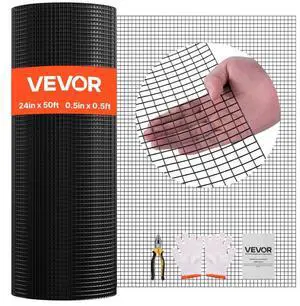 VEVOR Hardware Cloth 24 in x 50 ft, 1/2 in 19 Gauge Galvanized Wire Mesh Roll, Weather-Resistant Vinyl Coated Chicken Wire Fencing, Heavy Duty Welded Garden Plant Fencing for Rabbit Cage Snake Fence