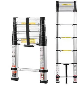 VEVOR 12.5ft Telescoping Ladder, Aluminum Lightweight Multi-Purpose Collapsible Extension, One-Touch Retraction Ladder, Heavy Duty 330LBS Max Capacity with Non-Slip Feet, for Home, Outdoor Work, Loft