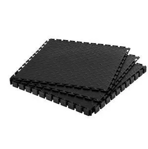 VEVOR Garage Floor Tiles Interlocking, 8 Pack 20.2 x 20.2 x 0.2 in Interlocking Modular Garage Flooring Tiles, Diamond Plate Slip-Resistant PVC Mats for Workshop,Warehouse,Tool Room, Black