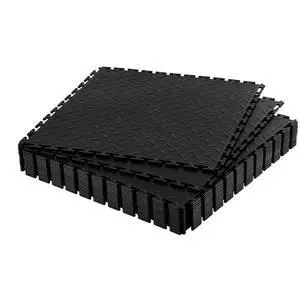 VEVOR Garage Floor Tiles Interlocking, 16 Pack 20.2 x 20.2 x 0.2 in Interlocking Modular Garage Flooring Tiles, Diamond Plate Slip-Resistant PVC Mats for Workshop,Warehouse,Tool Room, Black