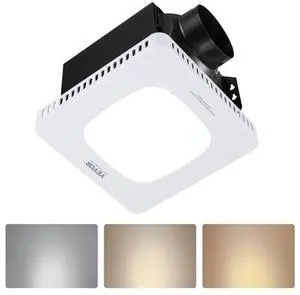 VEVOR Bathroom Exhaust Fan with LED Light, 80 CFM Bathroom Vent Three Gear Color Temp, 1.5 Sones Low-Noise, Premium AC Motor Ceiling Fan for Laundry Room, Storage Room, Home Ventilation, White