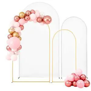 VEVOR Arch Backdrop Stand, Set of 2, 7.2 ft and 6 ft, Stable Structure, Easy Assembly, Gold Metal Arch Backdrop Stand with Cover for Wedding, Birthday Party, Celebration, and Ceremony Decoration