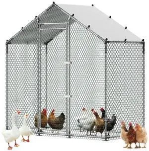 VEVOR Large Metal Chicken Coop,6.6 x 3.3 x 6.6 ft, Walk-in Chicken Run House with Waterproof Cover & Sturdy Frame, Spire Roof Poultry Cage Duck Pen for Rabbit Hen Goose Outdoor Backyard Farm Use