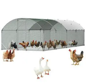 VEVOR Large Metal Chicken Coop, 9 x 25 x 6.6 ft, Walk-in Chicken Run House with Waterproof Cover & Sturdy Frame, Dome Roof Poultry Cage Duck Pen for Rabbit Hen Goose Outdoor Backyard Farm Use