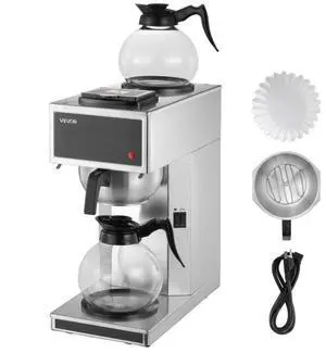 VEVOR Commercial Drip Coffee Maker, 12 Cups Coffee-Maker Machine with 2 Glass Carafes and 2 Decanter Warmer Plates, Stainless Steel Drip Style Coffee Brewer, for Restaurant, Office, Coffee Shop & Home