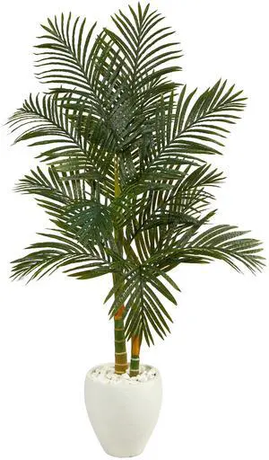 Nearly Natural 5.5' Golden Cane Artificial Palm Tree in White Planter Nearly Natural 5.5' Golden Cane Artificial Palm Tree in White Planter