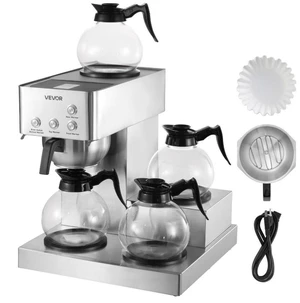 Commercial Drip Coffee Maker, 12 Cups Coffee-Maker Machine with 4 Glass Carafes and 4 Decanter Warmer Plates, Stainless Steel Drip Style Coffee Brewer, for Restaurant, Office, Coffee Shop & Home Commercial Drip Coffee Maker, 12 Cups Coffee-Maker Machine with 4 Glass Carafes and 4 Decanter Warmer Plates, Stainless Steel Drip Style Coffee Brewer, for Restaurant, Office, Coffee Shop & Home