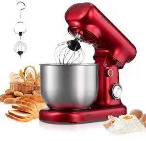 Vevor Stand Mixer, 3 QT Electric Kitchen Mixer, 300W Dough-Mixer, 10 Speeds Tilt-head Food-Mixer with Stainless Steel Bowl, Dough Hook, Whisk, Beater, for Baking, Mixing, Whipping & Kneading, Red Vevor Stand Mixer, 3 QT Electric Kitchen Mixer, 300W Dough-Mixer, 10 Speeds Tilt-head Food-Mixer with Stainless Steel Bowl, Dough Hook, Whisk, Beater, for Baking, Mixing, Whipping & Kneading, Red