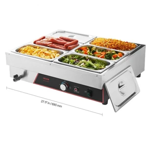 Commercial Food Warmer, 1500W Electric Stainless Steel Steam Food Warming with Lid, 6-Pan Fast Heating Countertop Buffet Bain Marie with Power Cord, for Catering, Restaurant, Party & Buffets Commercial Food Warmer, 1500W Electric Stainless Steel Steam Food Warming with Lid, 6-Pan Fast Heating Countertop Buffet Bain Marie with Power Cord, for Catering, Restaurant, Party & Buffets