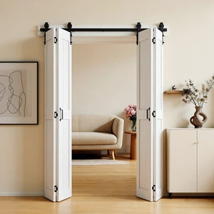 Bifold Barn Door, 72" x 84", MDF Bi-Fold Sliding Closet Doors, Hardware Kit Included, H-Frame Space-Saving Design, Pre-Assembled Panels for Bedroom, Living Room, Wardrobe and Room Divider, White Bifold Barn Door, 72" x 84", MDF Bi-Fold Sliding Closet Doors, Hardware Kit Included, H-Frame Space-Saving Design, Pre-Assembled Panels for Bedroom, Living Room, Wardrobe and Room Divider, White
