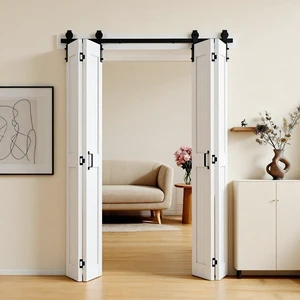 Bifold Barn Door, 48" x 84", MDF Bi-Fold Sliding Closet Doors, Hardware Kit Included, H-Frame Space-Saving Design, Pre-Assembled Panels for Bedroom, Living Room, Wardrobe and Room Divider, White Bifold Barn Door, 48" x 84", MDF Bi-Fold Sliding Closet Doors, Hardware Kit Included, H-Frame Space-Saving Design, Pre-Assembled Panels for Bedroom, Living Room, Wardrobe and Room Divider, White