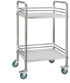 Stainless Steel Cart, 2-Tier Rolling Lab Utility Cart with Lockable Wheels, Medical Serving Trolley Clinic Tray, Heavy Duty Mobile Service Storage Tray for Hospital, Restaurant, Kitchen, Salon Stainless Steel Cart, 2-Tier Rolling Lab Utility Cart with Lockable Wheels, Medical Serving Trolley Clinic Tray, Heavy Duty Mobile Service Storage Tray for Hospital, Restaurant, Kitchen, Salon