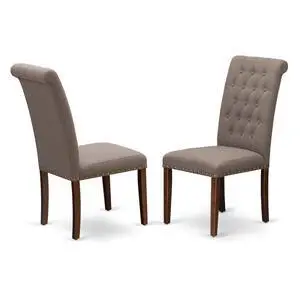 East West Furniture East West Furniture BRP3T18 Bremond Dining Chairs - Dark Coffee Color Linen Fabric, Wooden Mahogany Finish Legs Modern Dining Room Chairs - Set of 2 - Set of 2 East West Furniture East West Furniture BRP3T18 Bremond Dining Chairs - Dark Coffee Color Linen Fabric, Wooden Mahogany Finish Legs Modern Dining Room Chairs - Set of 2 - Set of 2