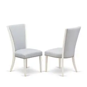 East West Furniture East West Furniture - Set of 2 - Upholstered Chair- Parson Chairs Includes Linen White Wood Frame with Grey Linen Fabric Seat with Nail Head and Stylish Back East West Furniture East West Furniture - Set of 2 - Upholstered Chair- Parson Chairs Includes Linen White Wood Frame with Grey Linen Fabric Seat with Nail Head and Stylish Back