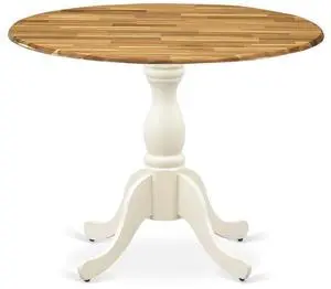 East West Furniture East West Furniture Dining Room Table with Drop Leaves - Natural Table Top and Linen White Pedestal Leg Finish East West Furniture East West Furniture Dining Room Table with Drop Leaves - Natural Table Top and Linen White Pedestal Leg Finish