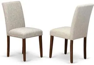 East West Furniture East West Furniture Set of 2 Parsons Chairs - Doeskin Linen Fabric Seat and High Back - Antique Walnut Finish East West Furniture East West Furniture Set of 2 Parsons Chairs - Doeskin Linen Fabric Seat and High Back - Antique Walnut Finish
