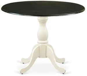 East West Furniture East West Furniture Dining Room Table with Drop Leaves - Black Table Top and Linen White Pedestal Leg Finish East West Furniture East West Furniture Dining Room Table with Drop Leaves - Black Table Top and Linen White Pedestal Leg Finish