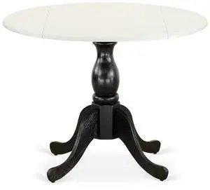 East West Furniture East West Furniture Round Kitchen Table with Drop Leaves - Linen White Table Top and Black Pedestal Leg Finish East West Furniture East West Furniture Round Kitchen Table with Drop Leaves - Linen White Table Top and Black Pedestal Leg Finish