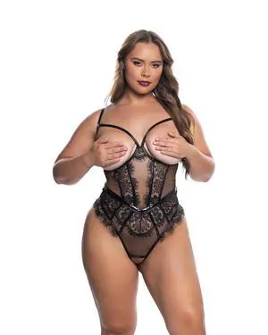 Roma Costume Eden Open-Cup Crotchless Teddy, Black, 2X Roma Costume Eden Open-Cup Crotchless Teddy, Black, 2X