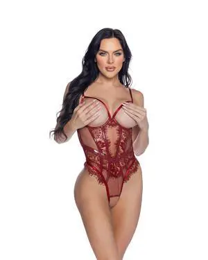 Roma Costume Eden Open-Cup Crotchless Teddy, Wine, XL Roma Costume Eden Open-Cup Crotchless Teddy, Wine, XL