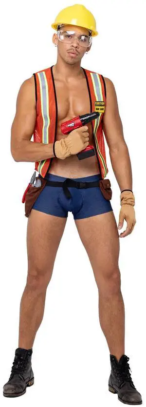 Roma Costume 5PC Mens Construction Hard-Worker, Orange/Blue, S Roma Costume 5PC Mens Construction Hard-Worker, Orange/Blue, S