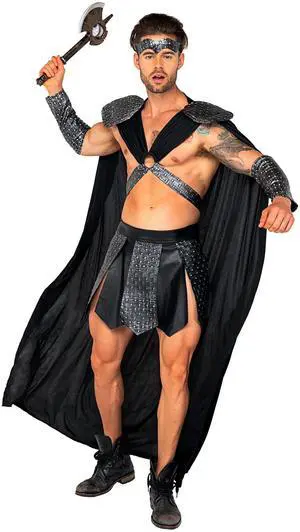 Roma Costume 4pc Valiant Gladiator, Black/Grey, M Roma Costume 4pc Valiant Gladiator, Black/Grey, M