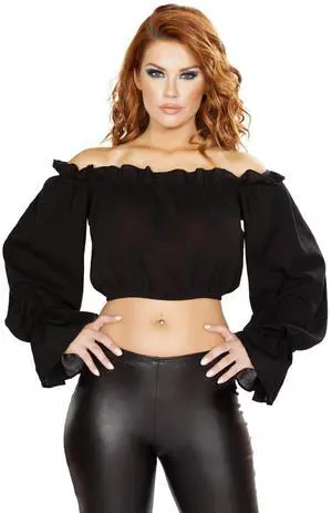 Roma Costume Ruffled Pirate Tube Top with Sleeves, Black, S Roma Costume Ruffled Pirate Tube Top with Sleeves, Black, S