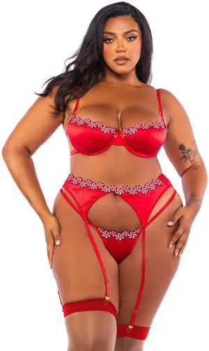 Roma Costume Peppermint Kiss 3-Piece Garter Set, red, 2X Roma Costume Peppermint Kiss 3-Piece Garter Set, red, 2X