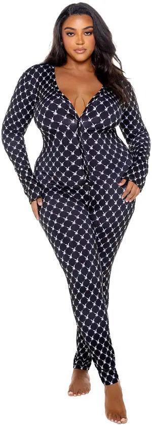 Roma Costume Play Bunny Cozy Lounge Union Suit, Black/White, 1X/2X Roma Costume Play Bunny Cozy Lounge Union Suit, Black/White, 1X/2X