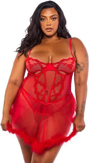 Roma Costume Baroque Heart Babydoll 2-Piece Set, Red, 1X Roma Costume Baroque Heart Babydoll 2-Piece Set, Red, 1X