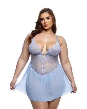 Roma Costume Paradise Dream Babydoll 2pc Set, Baby Blue, 1X/2X Roma Costume Paradise Dream Babydoll 2pc Set, Baby Blue, 1X/2X