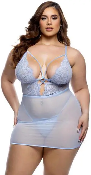 Roma Costume Paradise Bloom Chemise 2pc Set, Baby Blue, 1X/2X Roma Costume Paradise Bloom Chemise 2pc Set, Baby Blue, 1X/2X