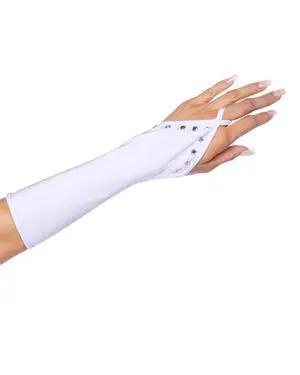 Roma Costume Bedazzled Gloves with Rhinestones, White, One Size Roma Costume Bedazzled Gloves with Rhinestones, White, One Size