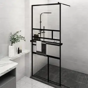 vidaXL Walk-in Shower Wall with Shelf Black 39.4"x76.8" ESG Glass&Aluminum vidaXL Walk-in Shower Wall with Shelf Black 39.4"x76.8" ESG Glass&Aluminum