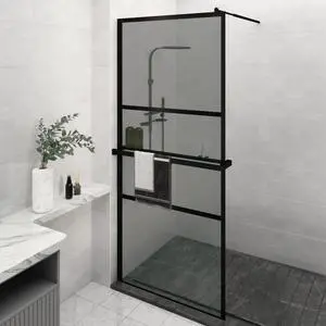 vidaXL Walk-in Shower Wall with Shelf Black 39.4"x76.8" ESG Glass&Aluminum vidaXL Walk-in Shower Wall with Shelf Black 39.4"x76.8" ESG Glass&Aluminum