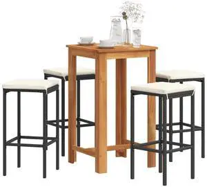 vidaXL Garden Bar Set Black Solid Acacia Wood 5 Piece Set vidaXL Garden Bar Set Black Solid Acacia Wood 5 Piece Set