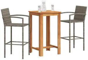 vidaXL Garden Bar Set Grey Solid Acacia Wood Small Footrest vidaXL Garden Bar Set Grey Solid Acacia Wood Small Footrest